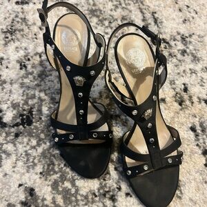 Y2K Versace Black Strappy Heel Sandals